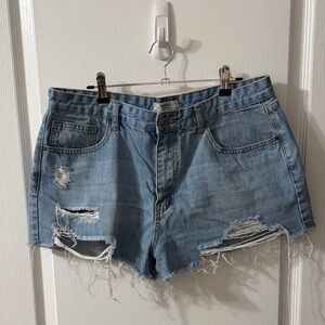 Forever 21 Light Blue Distressed Jean Shorts